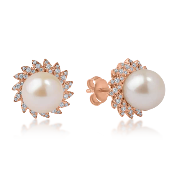 Cercei din aur roz cu perle de cultura de 7.95ct si diamante de 0.31ct