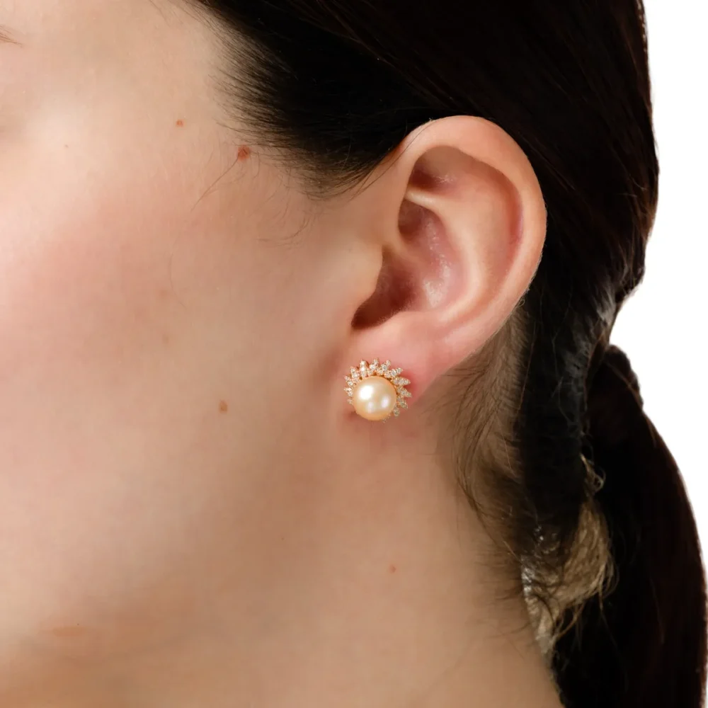 Cercei din aur roz cu perle de cultura de 7.95ct si diamante de 0.31ct - imagine 3