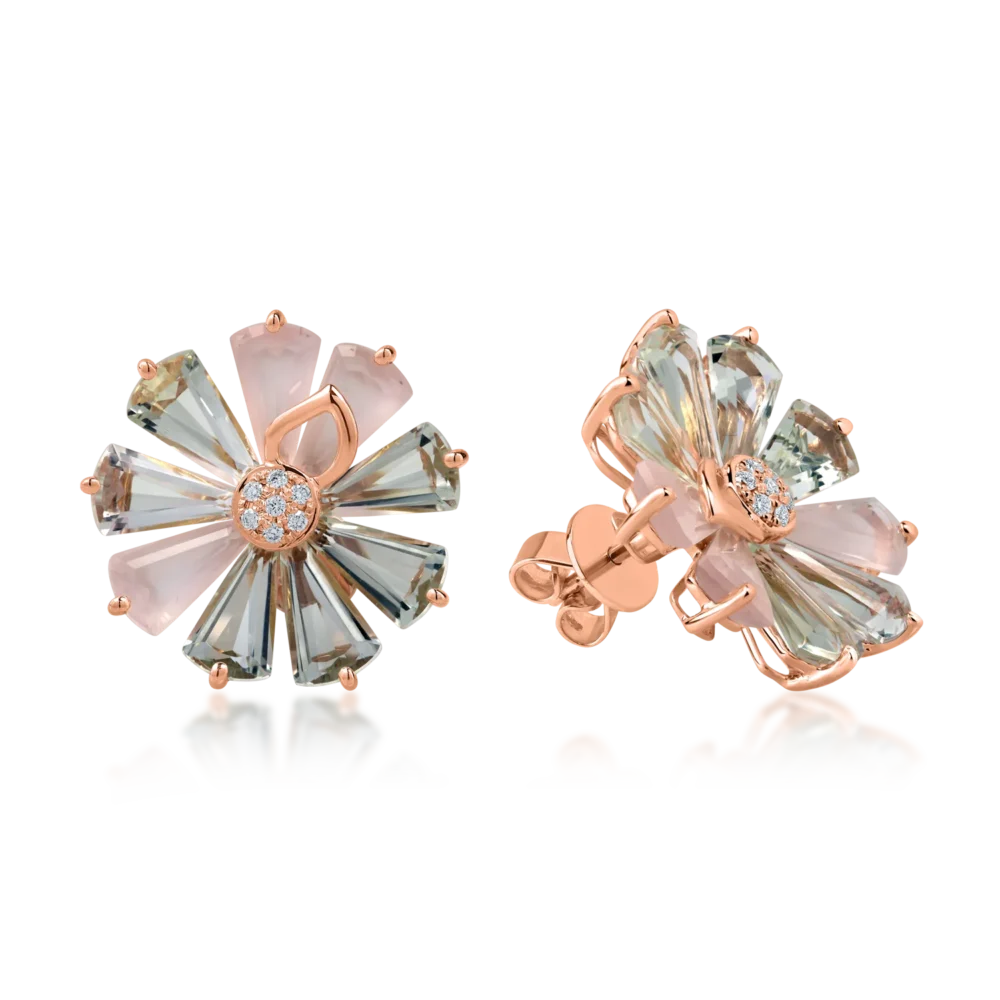 Cercei din aur roz cu pietre pretioase si semipretioase de 12.6ct