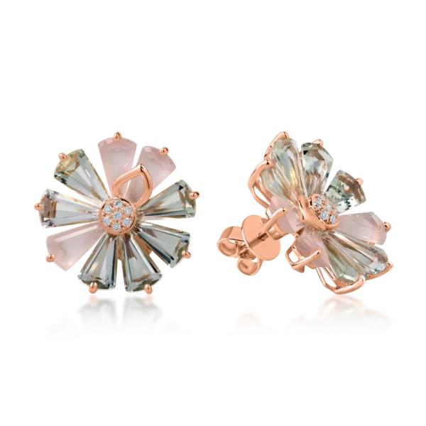 Cercei din aur roz cu pietre pretioase si semipretioase de 12.6ct