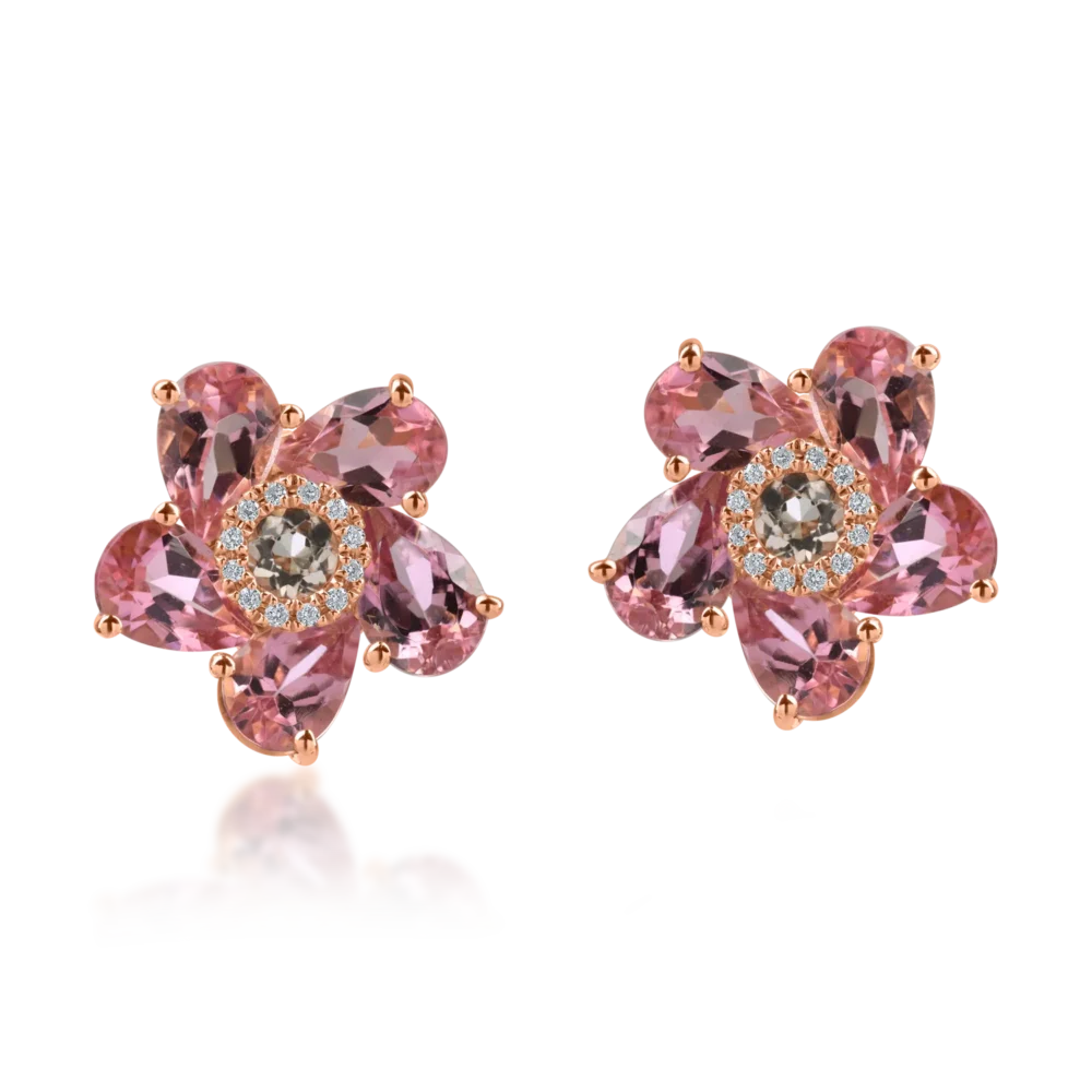 Cercei din aur roz cu pietre pretioase si semipretioase de 4.6ct - imagine 2