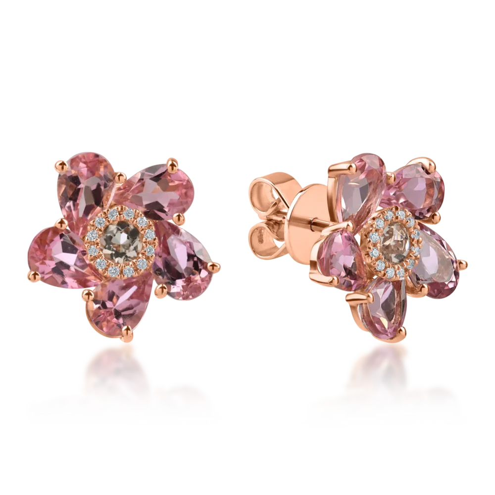 Cercei din aur roz cu pietre pretioase si semipretioase de 4.6ct