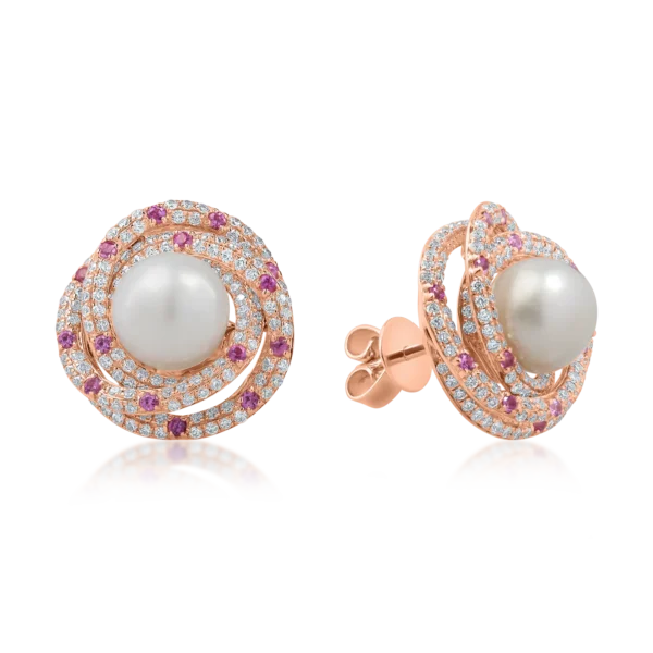 Cercei din aur roz cu pietre pretioase si semipretioase de 6.4ct