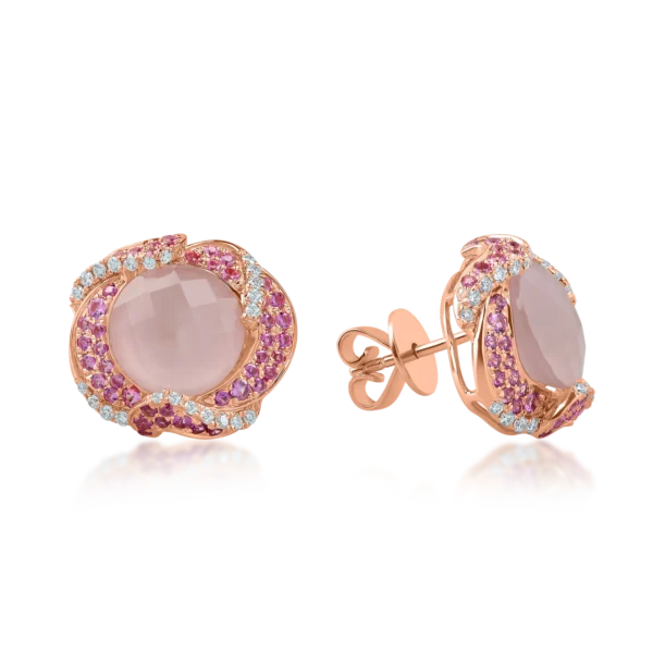 Cercei din aur roz cu pietre pretioase si semipretioase de 6.6ct