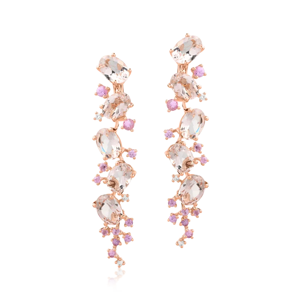 Cercei din aur roz cu pietre pretioase si semipretioase de 7.4ct - imagine 2