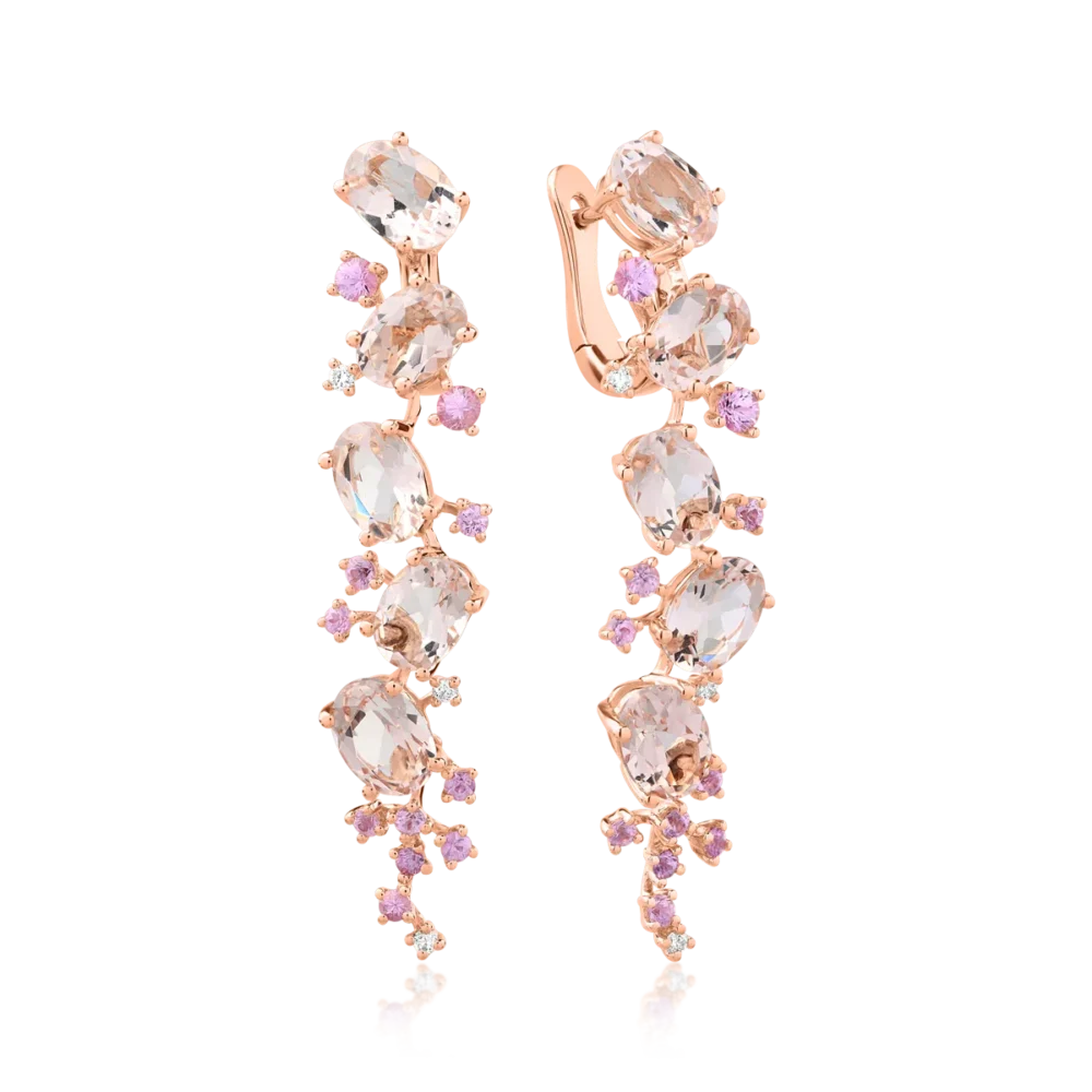 Cercei din aur roz cu pietre pretioase si semipretioase de 7.4ct