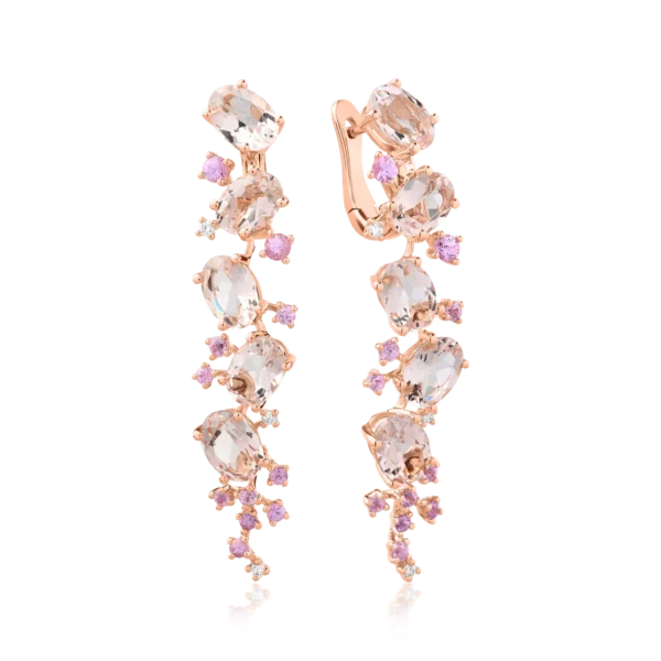 Cercei din aur roz cu pietre pretioase si semipretioase de 7.4ct