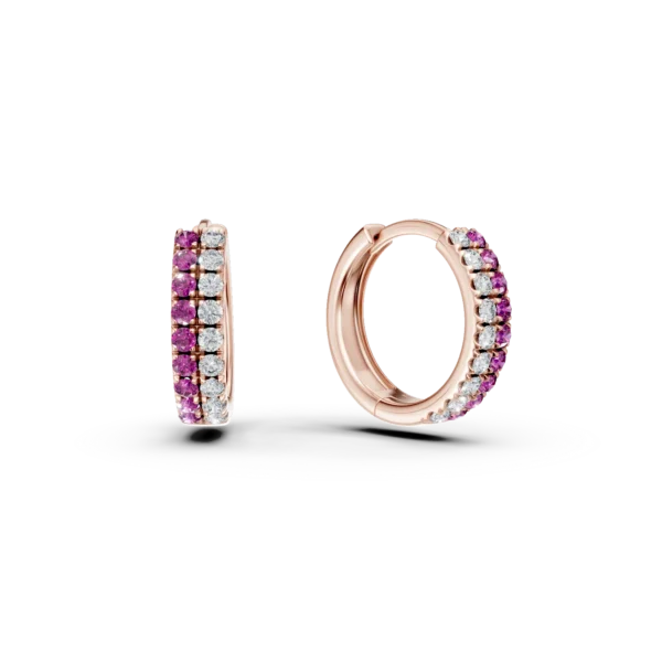 Cercei din aur roz cu rubine de 0.267ct si diamante de 0.211ct