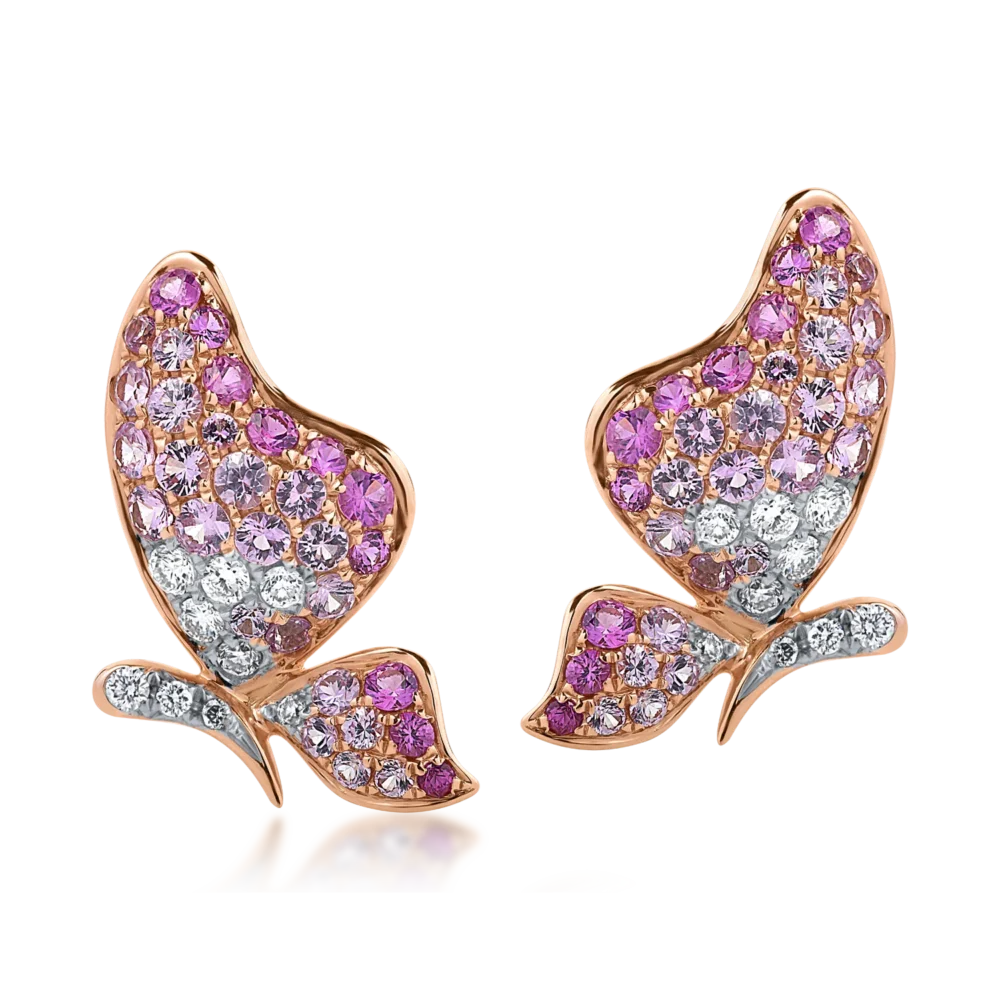 Cercei din aur roz cu safire de 1.09ct si diamante de 0.2ct - imagine 2