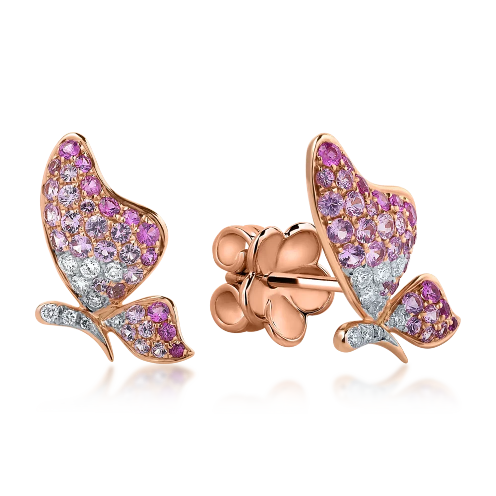 Cercei din aur roz cu safire de 1.09ct si diamante de 0.2ct