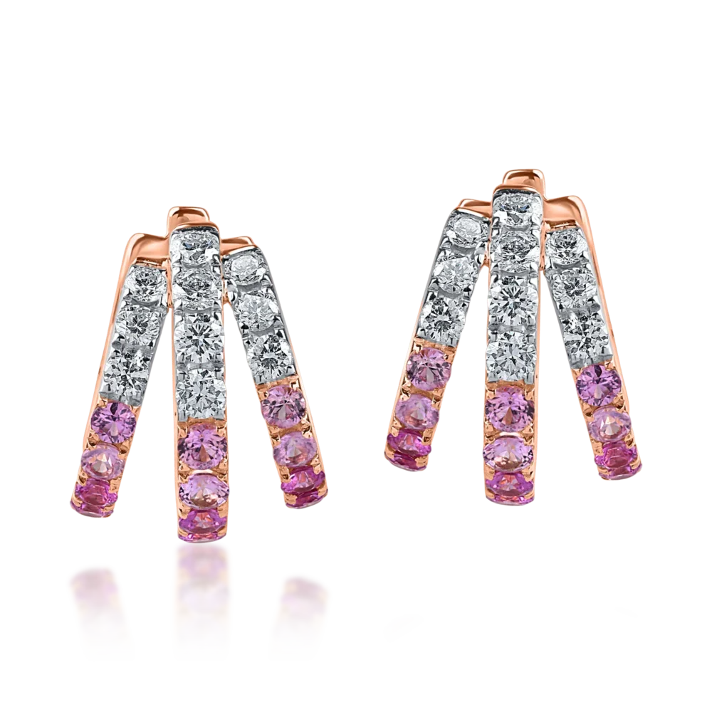 Cercei din aur roz cu safire roz de 1.2ct si diamante de 0.8ct - imagine 2