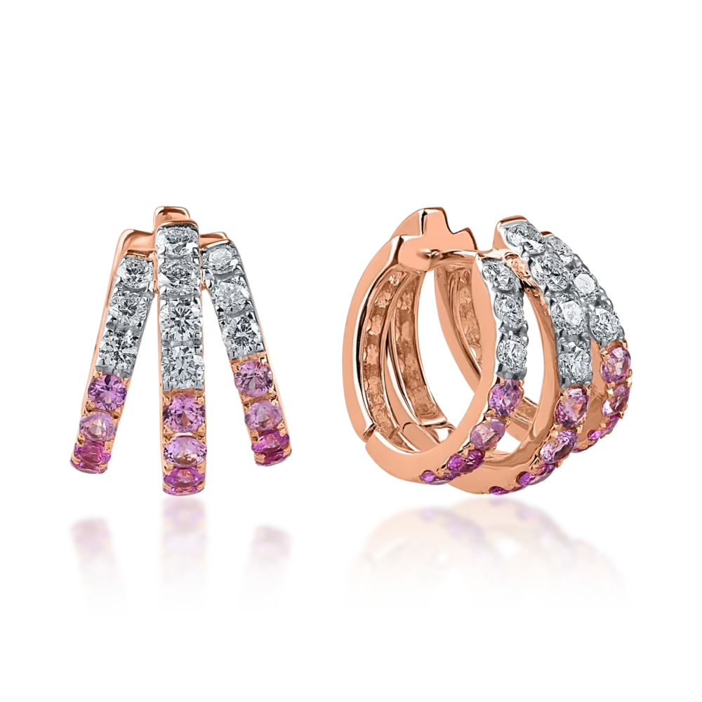 Cercei din aur roz cu safire roz de 1.2ct si diamante de 0.8ct