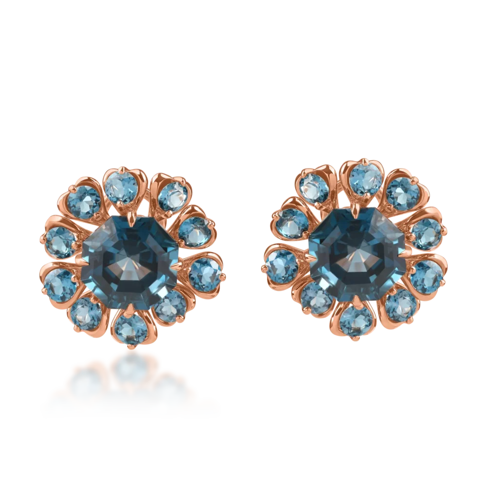 Cercei din aur roz cu topaze london blue octogonale si rotunde de 14.9ct - imagine 2