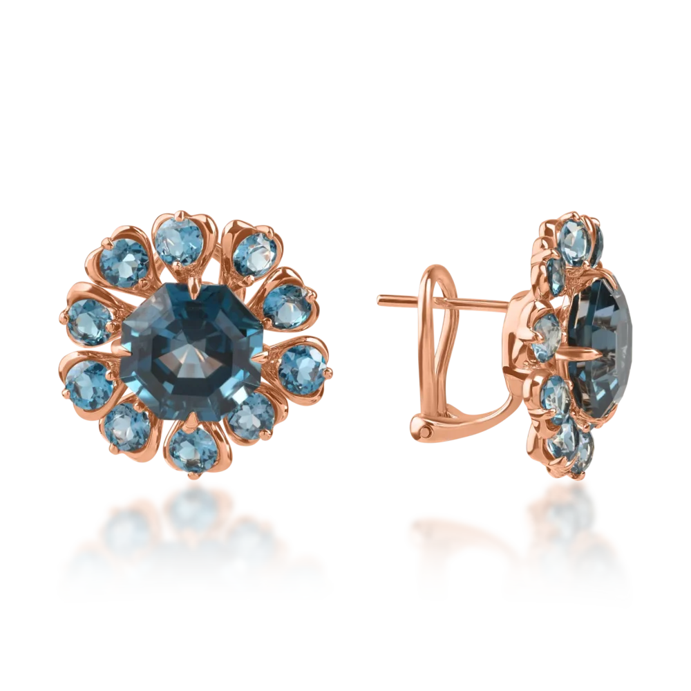 Cercei din aur roz cu topaze london blue octogonale si rotunde de 14.9ct - imagine 3
