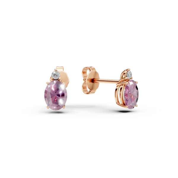 Cercei din aur roz cu zirconia roz si albe