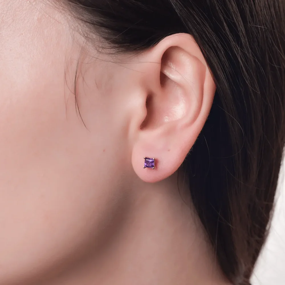 Cercei din aur roz cu ametiste square de 0.61ct - imagine 4