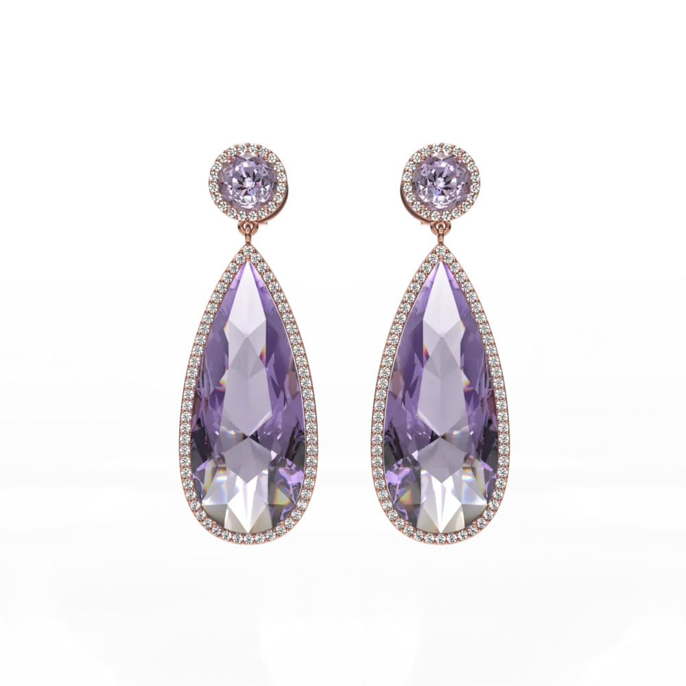 Cercei din aur roz cu ametiste pear de 13.85ct si diamante de 0.571ct - imagine 2