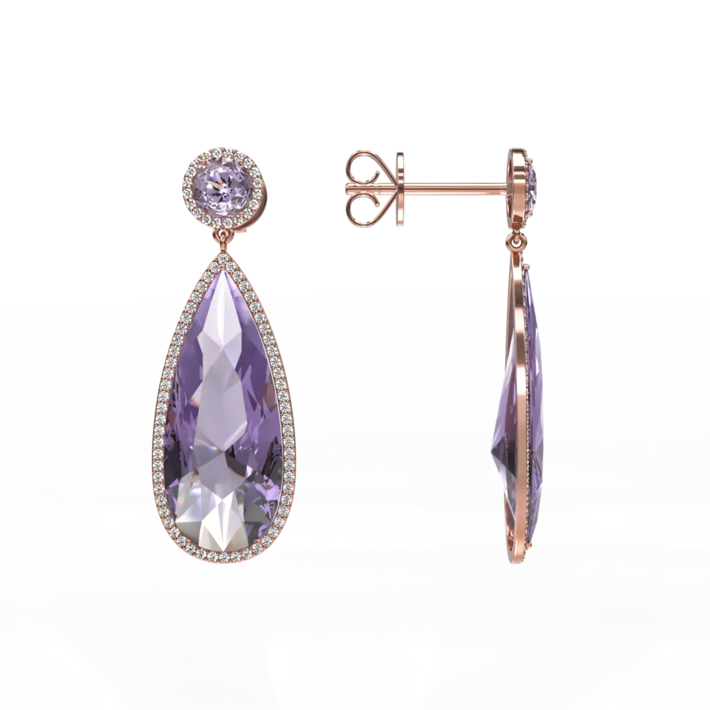 Cercei din aur roz cu ametiste pear de 13.85ct si diamante de 0.571ct - imagine 3