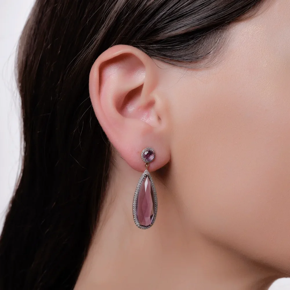 Cercei din aur roz cu ametiste pear de 13.85ct si diamante de 0.571ct - imagine 4