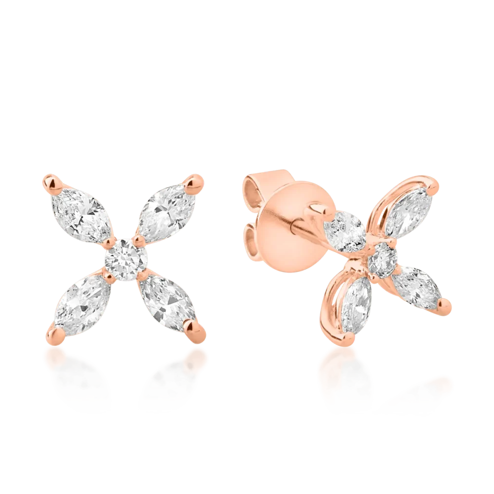 Cercei din aur roz cu diamante marquise si rotunde de 0.53ct