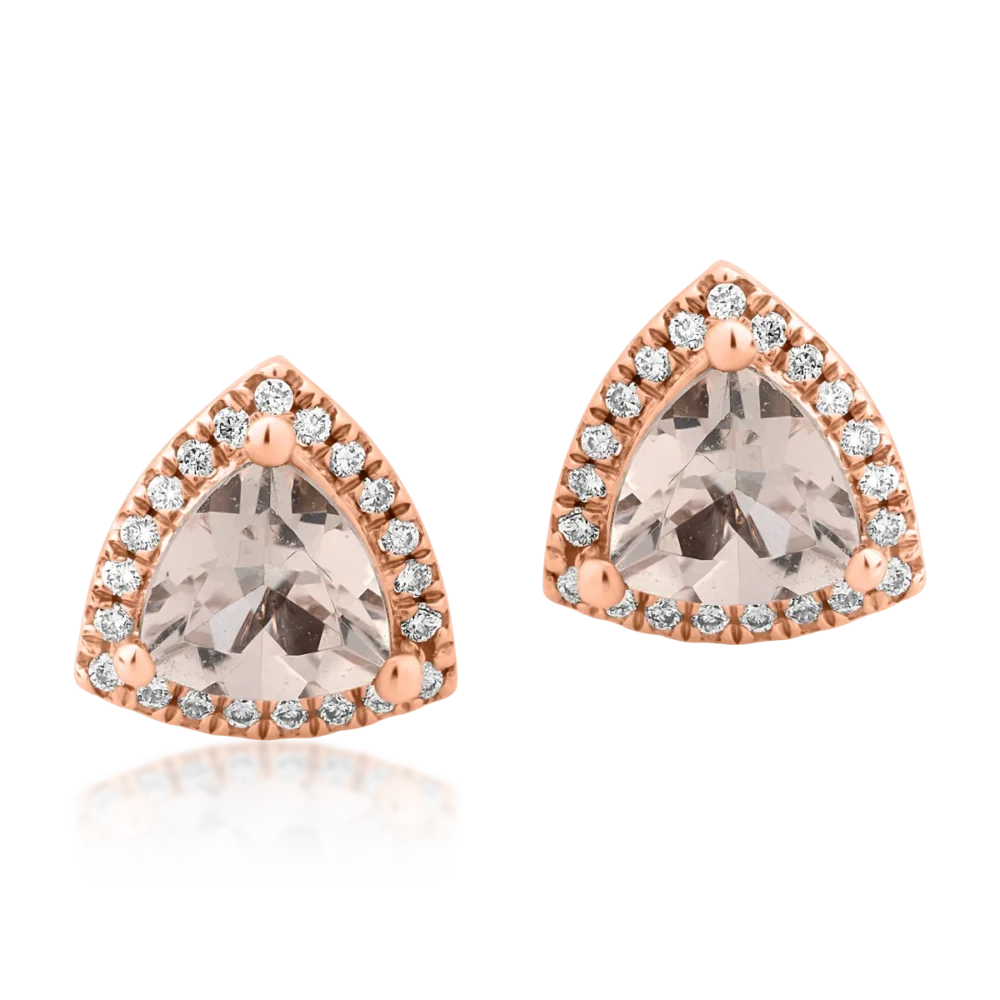 Cercei din aur roz cu morganite triangle de 1.31ct si diamante de 0.16ct - imagine 2