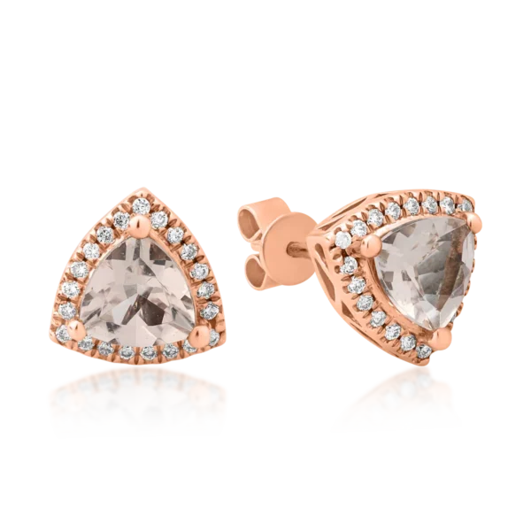 Cercei din aur roz cu morganite triangle de 1.31ct si diamante de 0.16ct