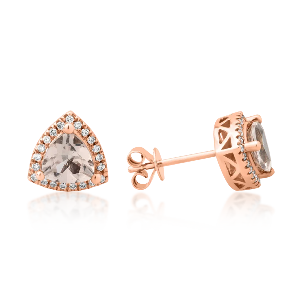 Cercei din aur roz cu morganite triangle de 1.31ct si diamante de 0.16ct - imagine 3