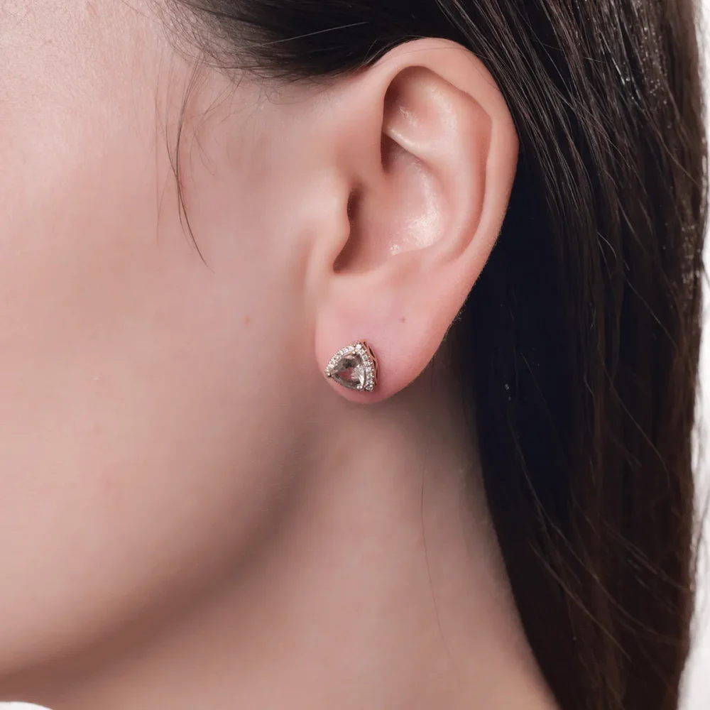 Cercei din aur roz cu morganite triangle de 1.31ct si diamante de 0.16ct - imagine 4