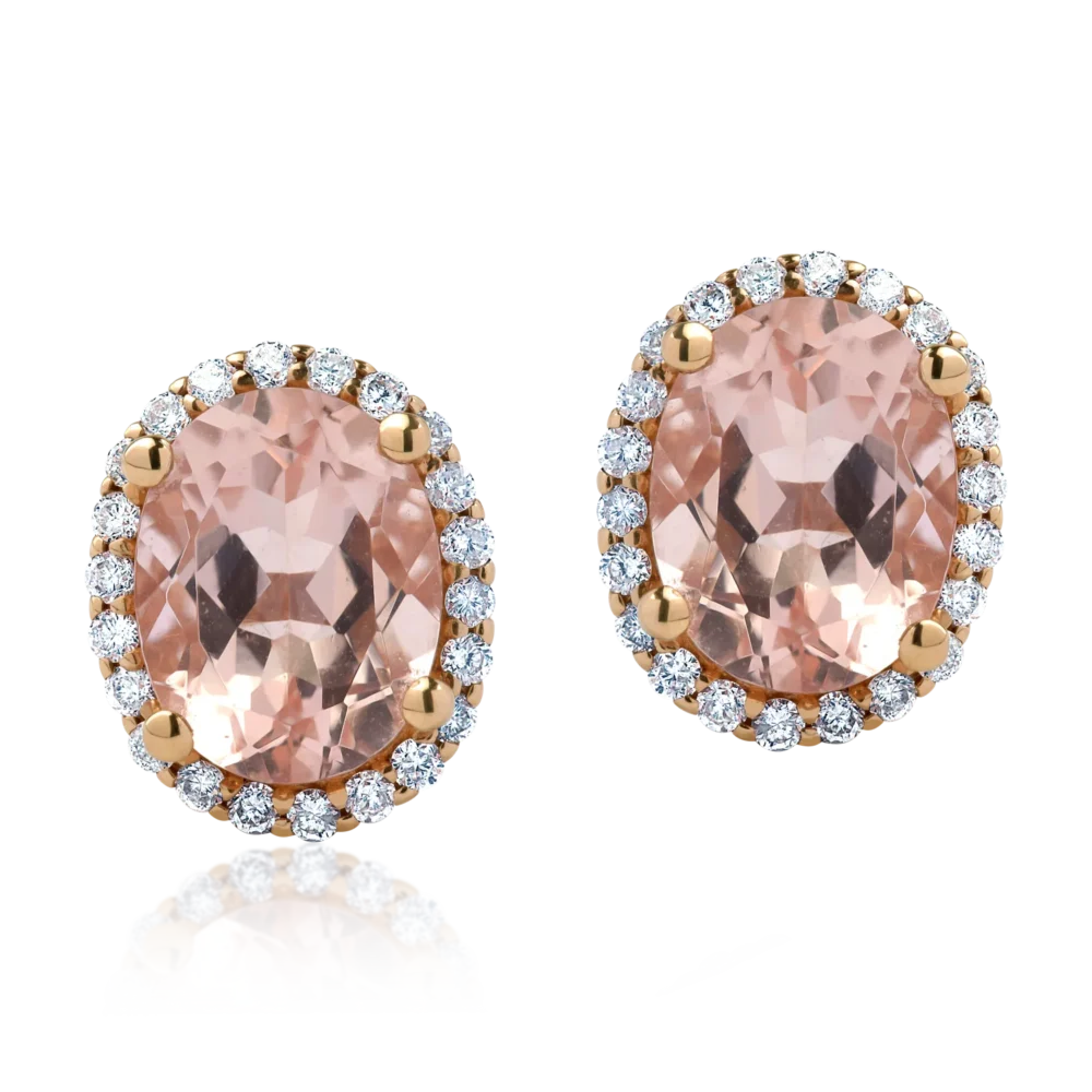 Cercei din aur roz cu morganite ovale de 3.5ct si diamante de 0.34ct - imagine 2