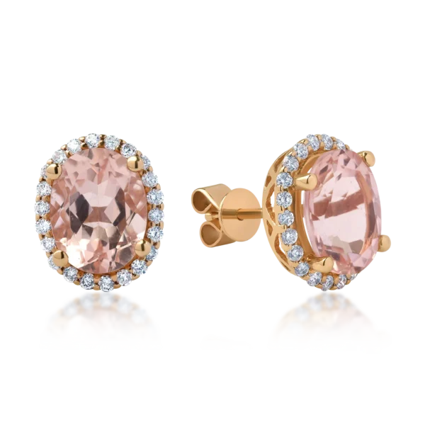 Cercei din aur roz cu morganite ovale de 3.5ct si diamante de 0.34ct