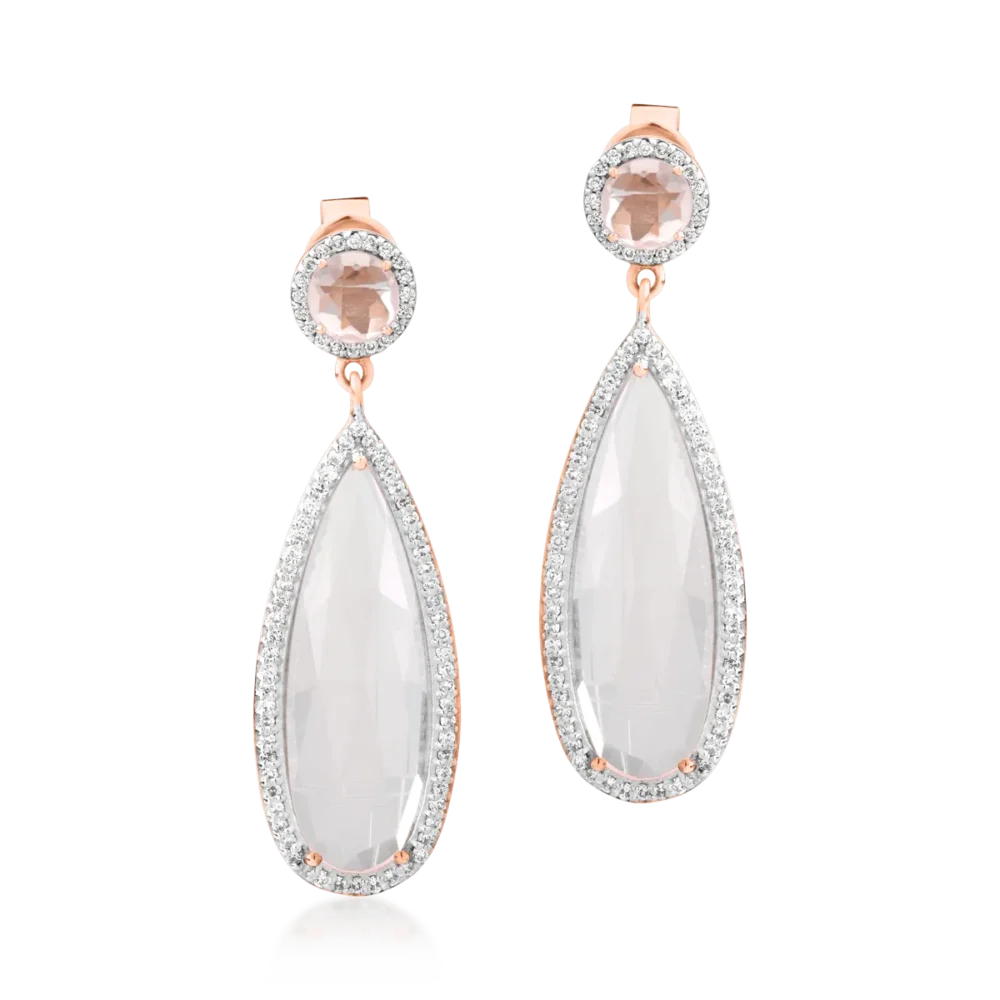 Cercei din aur roz cu quartz roz de 13.83ct si diamante de 0.567ct - imagine 2
