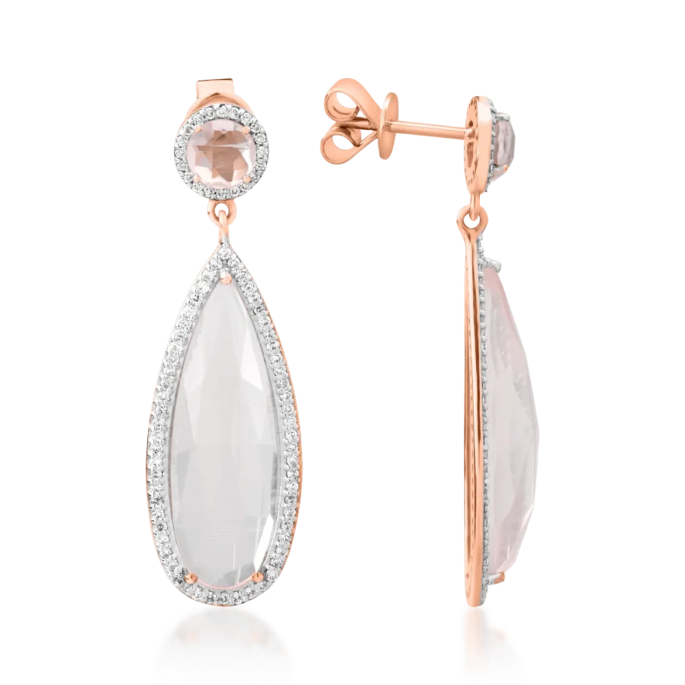 Cercei din aur roz cu quartz roz de 13.83ct si diamante de 0.567ct - imagine 3