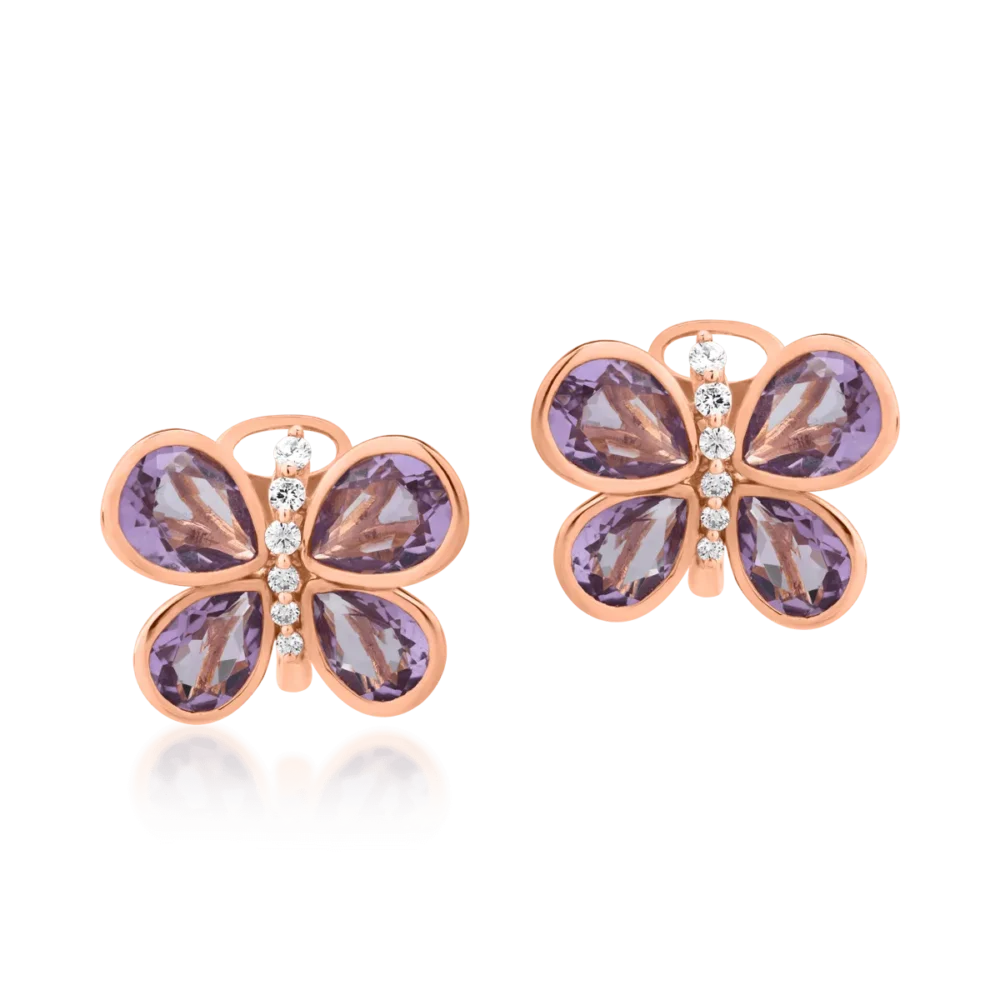 Cercei din aur roz cu ametiste pear de 7.93ct si diamante de 0.296ct - imagine 2