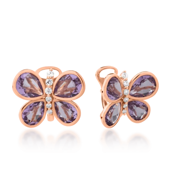 Cercei din aur roz cu ametiste pear de 7.93ct si diamante de 0.296ct