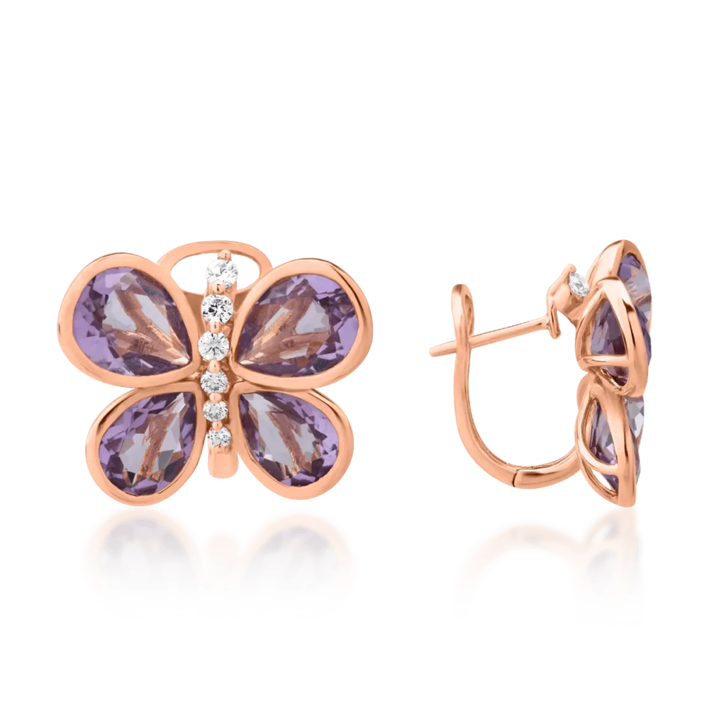 Cercei din aur roz cu ametiste pear de 7.93ct si diamante de 0.296ct - imagine 3
