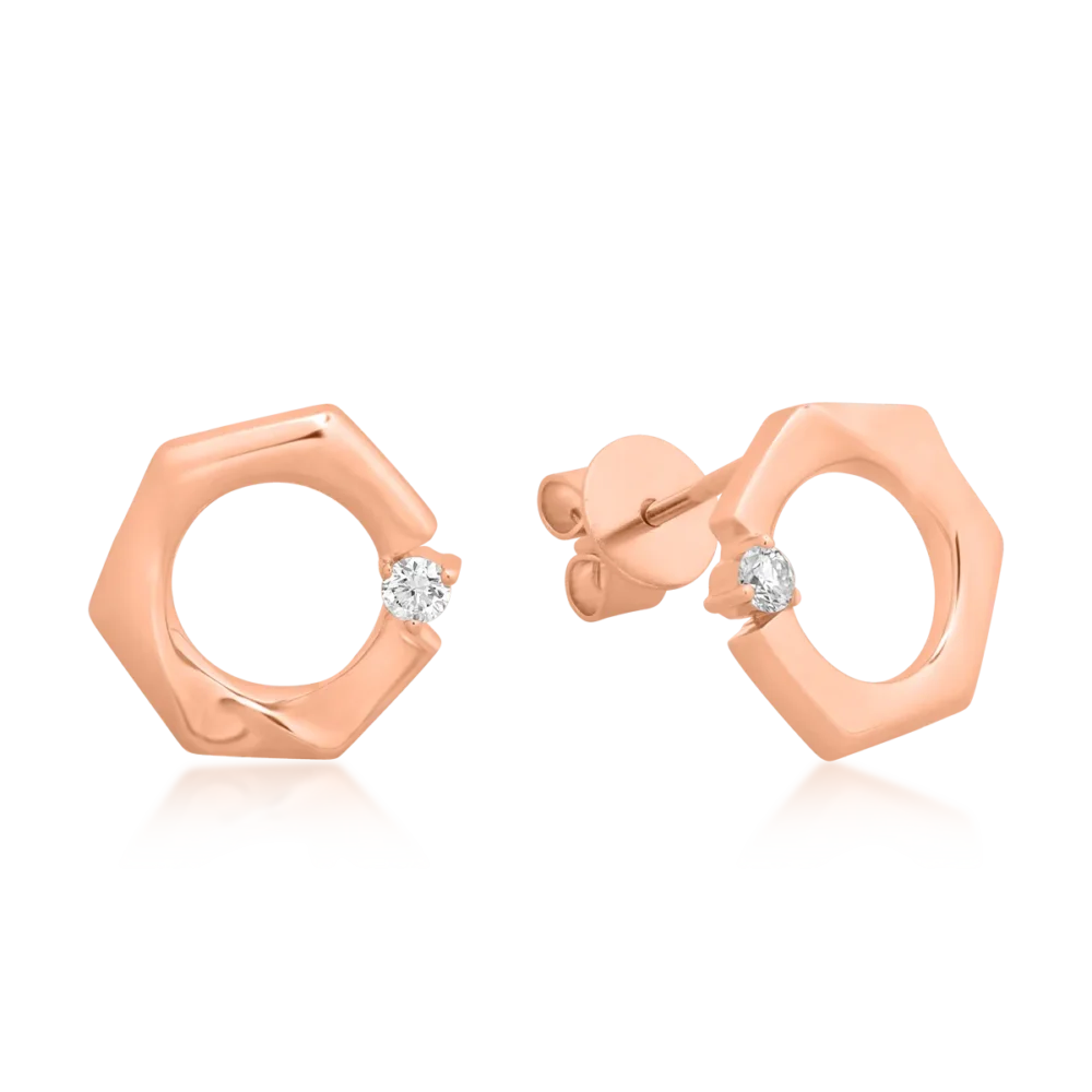 Cercei din aur roz cu diamante de 0.07ct