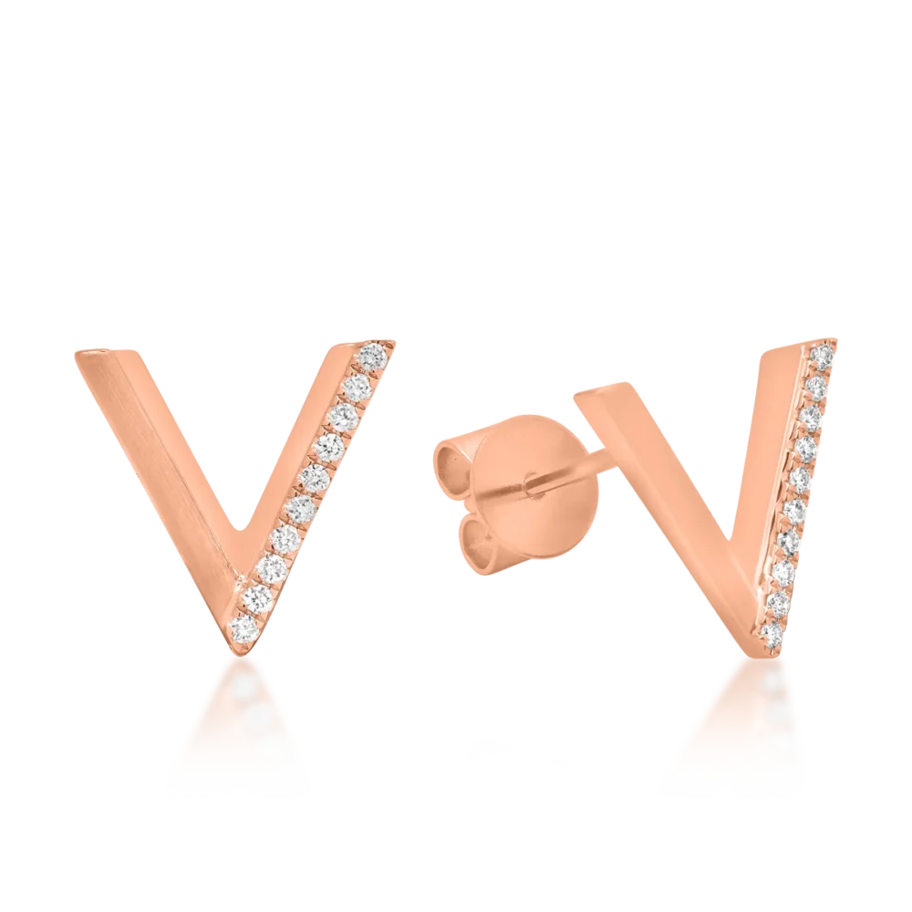 Cercei din aur roz cu diamante de 0.08ct