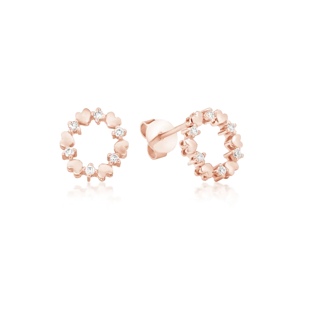 Cercei din aur roz cu diamante de 0.102ct