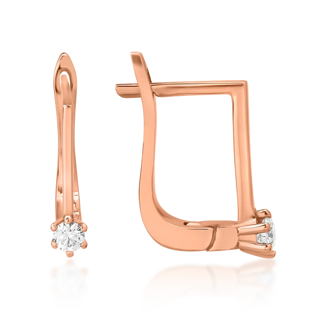 Cercei din aur roz cu diamante de 0.15ct - imagine 3