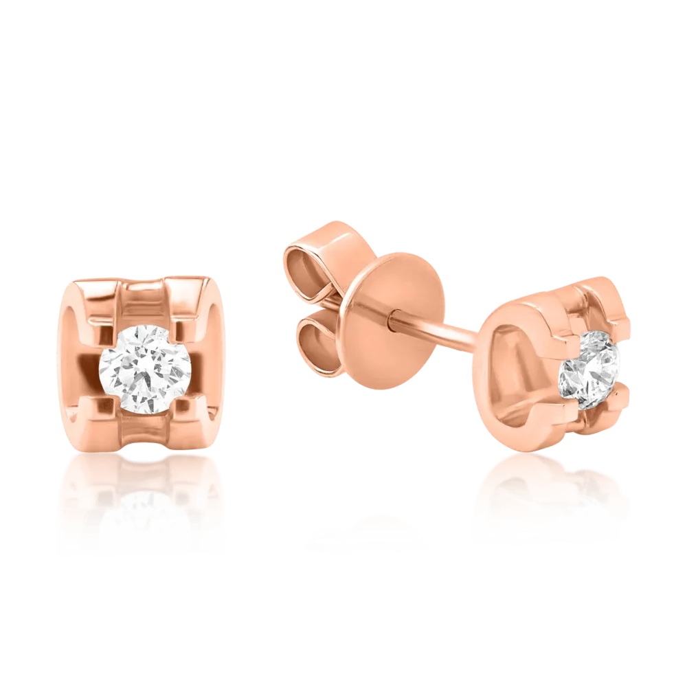 Cercei din aur roz cu diamante de 0.17ct