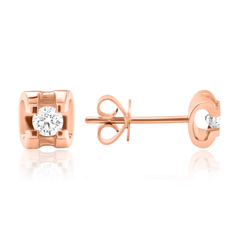 Cercei din aur roz cu diamante de 0.17ct - imagine 3