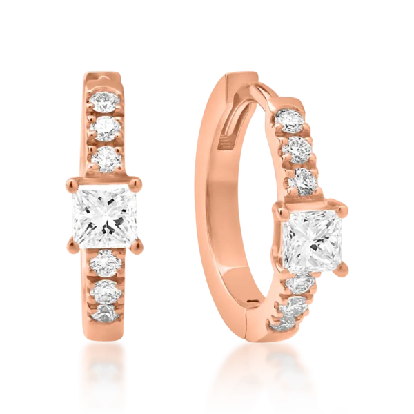 Cercei din aur roz cu diamante princess si rotunde de 0.19ct