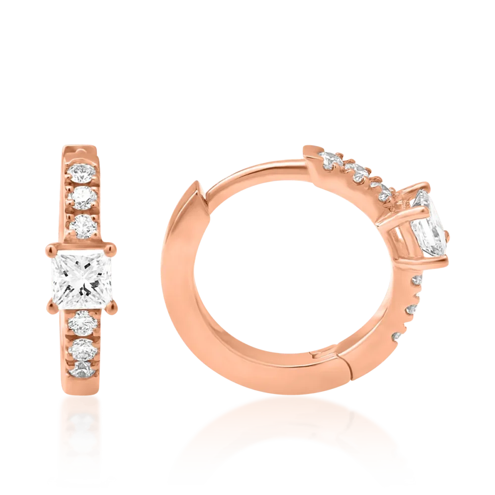Cercei din aur roz cu diamante princess si rotunde de 0.19ct - imagine 3