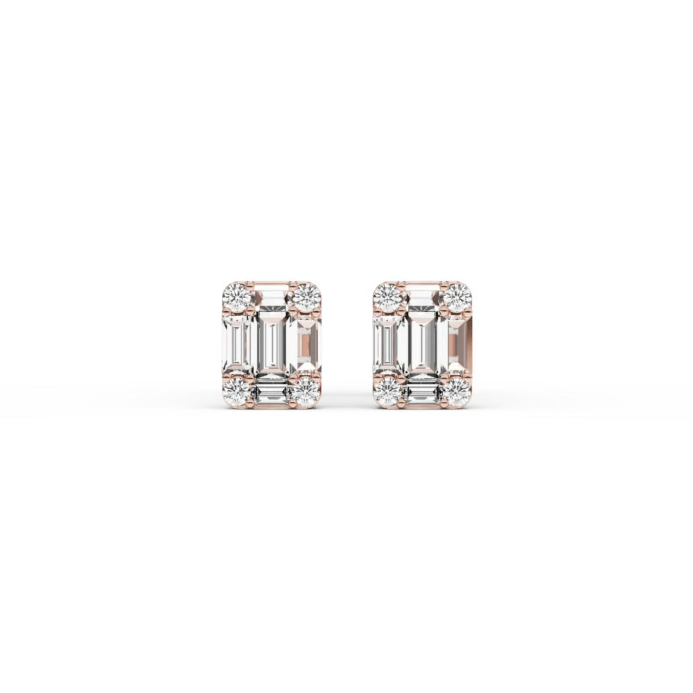 Cercei din aur roz cu diamante baguette si rotunde de 0.6ct - imagine 2