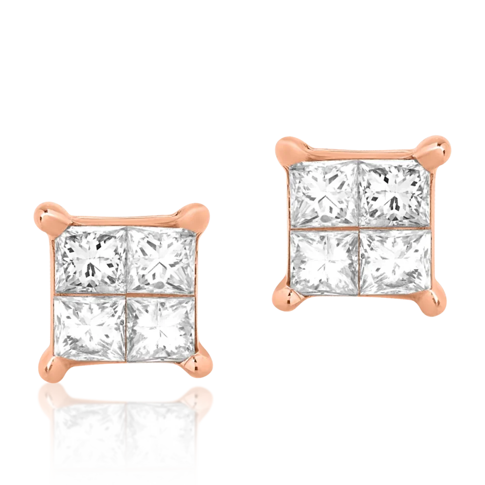 Cercei din aur roz cu diamante princess de 0.6ct - imagine 2
