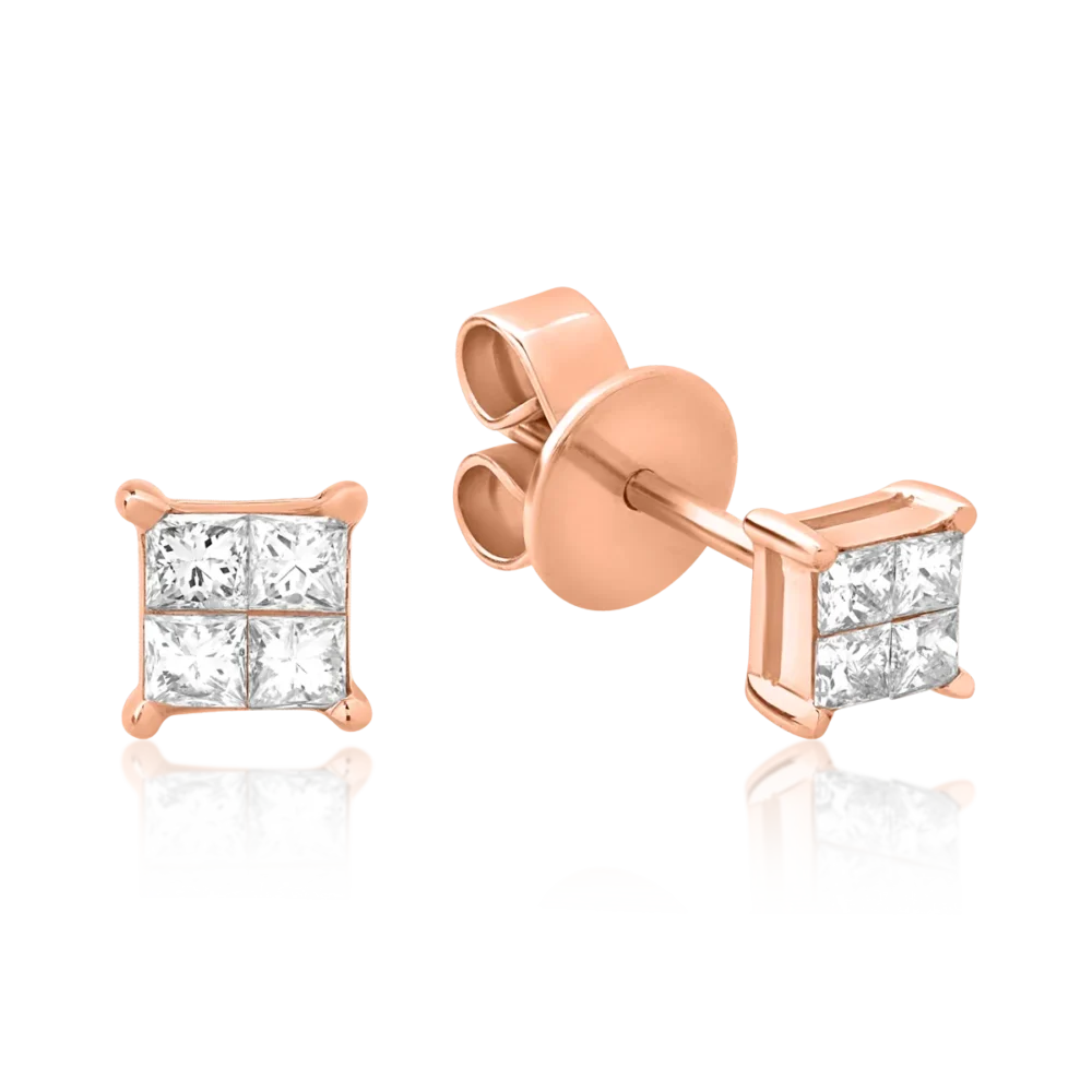 Cercei din aur roz cu diamante princess de 0.6ct