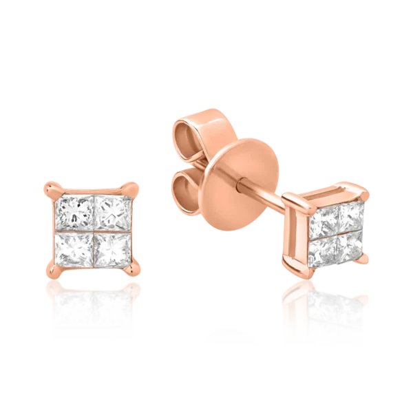 Cercei din aur roz cu diamante princess de 0.6ct