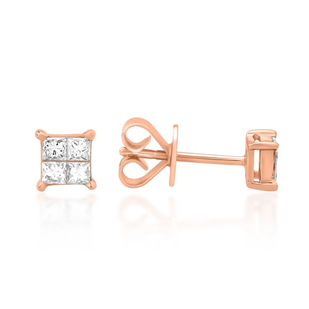 Cercei din aur roz cu diamante princess de 0.6ct - imagine 3