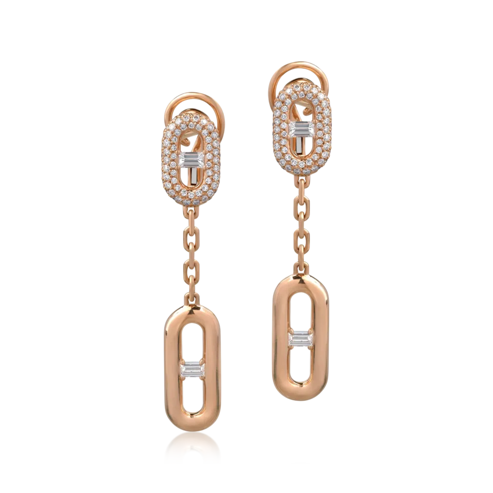 Cercei din aur roz cu diamante baguette si round de 1.4ct - imagine 2