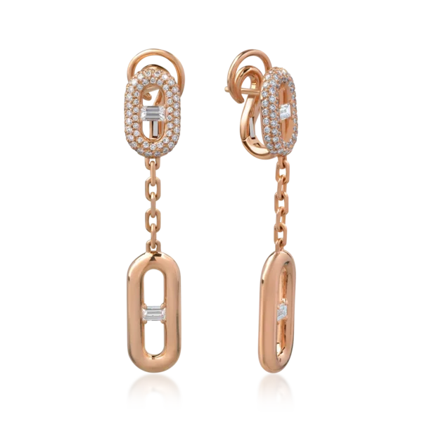 Cercei din aur roz cu diamante baguette si round de 1.4ct